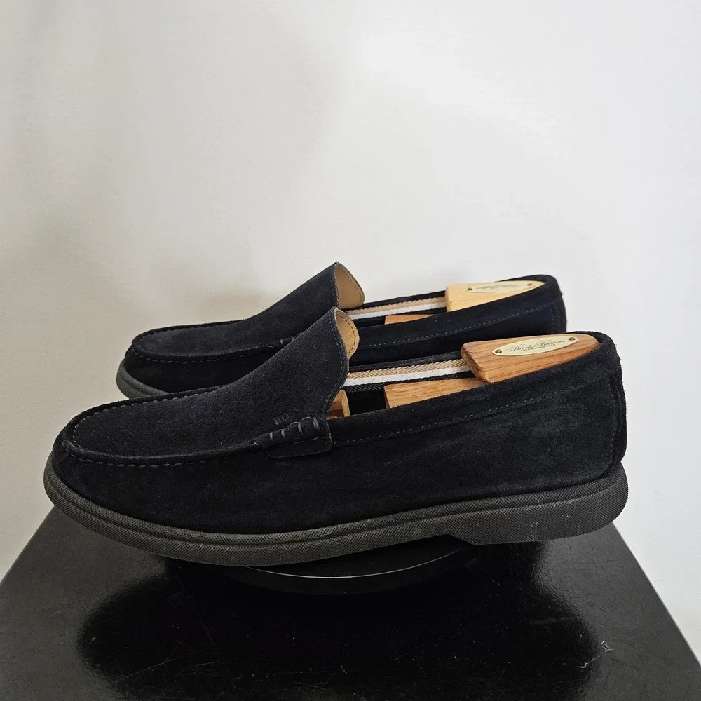 Hugo Boss Sienne Loafers Navy Blue Suede Slip-On Casual Shoes Size 10
